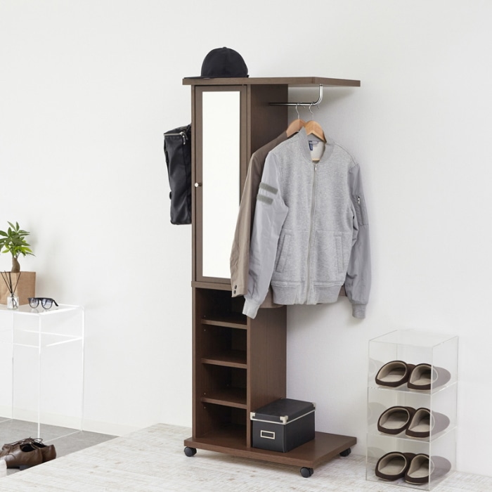 ミラー付ハンガーラック 62136 ブラウン (本州四国九州限定)