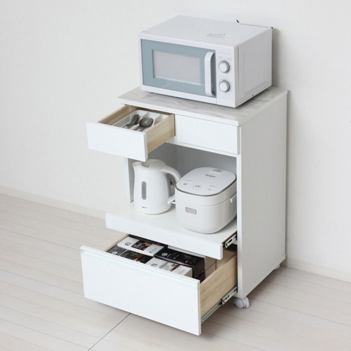 コンパクトレンジワゴン 2口コンセント付 23736 ホワイト (本州四国九州限定)