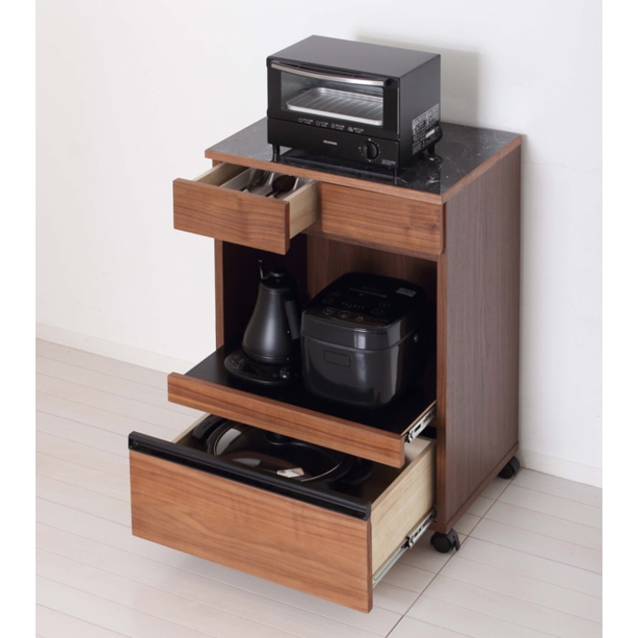 コンパクトレンジワゴン 2口コンセント付 23737 ブラウン (本州四国九州限定)