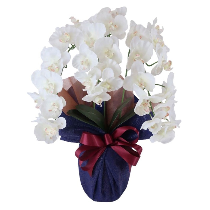 [直送商品]母の日 5/8-10お届け  アーティフィシャルフラワー大輪 胡蝶蘭３本立ち ホワイトイエロー 【配送指定日不可】 (1852-163)