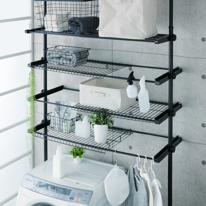 [すきま屋]もれなくTOFFY マジックボックスが2個付いてくる！デザイン突っ張り洗濯機ラック T0-DTS220BK ブラック