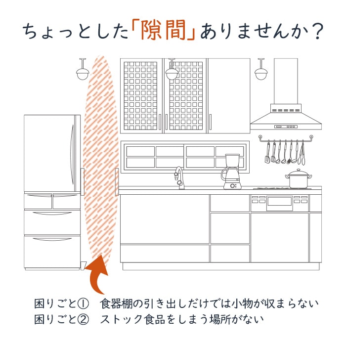 隙間収納棚 日本製 冷蔵庫横ミドルタイプ 奥行46cm (幅15～20cm、高さ117cm～135cm)