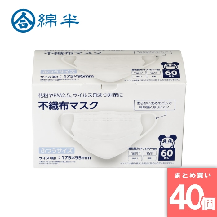 [取寄10][まとめ買い]【40個セット】不織布マスク ふつう 60枚入 ホワイト [4589458500059]
