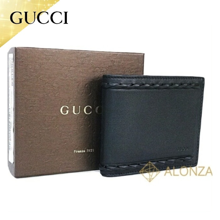 ABランク】Gucci(グッチ) カーフレザー 2つ折り財布 ブラック 368372