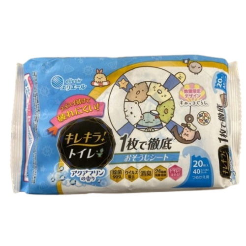 キレキラ！トイレクリーナー1枚で徹底おそうじシート すみっコぐらし アクアマリン 詰替10枚 2P