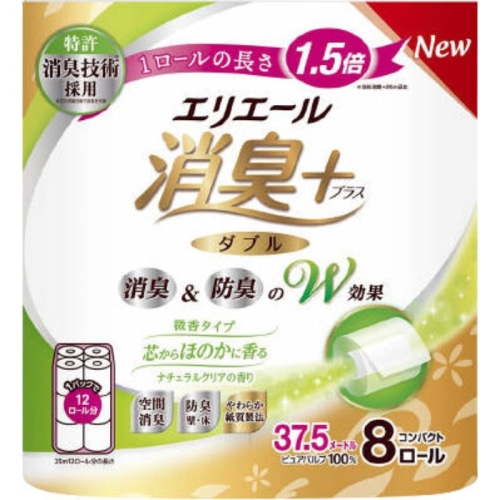 エリエール 消臭＋トイレットティシュー1.5倍巻 ナチュラルクリアの香リ コンパクト 8R ダブル
