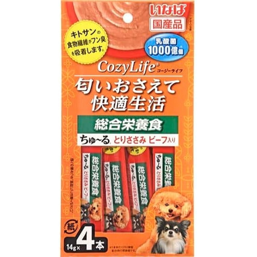 いなばペットフード CozyLife 総合栄養食 ちゅ～る とりささみ ビーフ入り 14g×4本 【賞味期限切迫品】