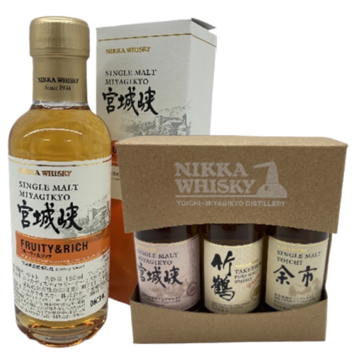 NIKKA ウイスキー 飲み比べ 4本セット ( シングルモルト フルーティ＆リッチ 55度 180ml / 宮城峡蒸留限定 ミニボトル 3本セット 各50ml )