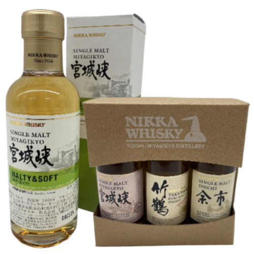 NIKKA ウイスキー 飲み比べ 4本セット ( シングルモルト モルティ＆ソフト 55度 180ml / 宮城峡蒸留限定 ミニボトル 3本セット 各50ml )