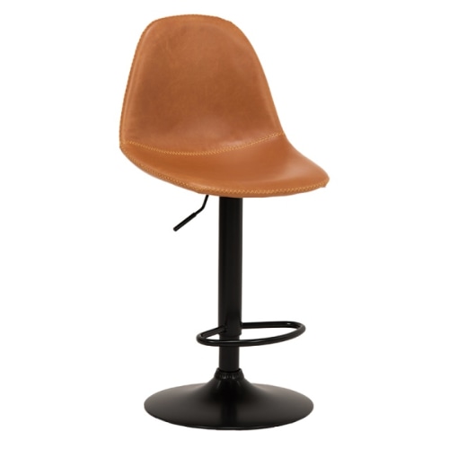 [直送5]お店のようなカフェスペースを。本革調昇降式バーチェア。360度回転式 合成皮革 フットレスト付バーチェア LC-4525CA キャメル