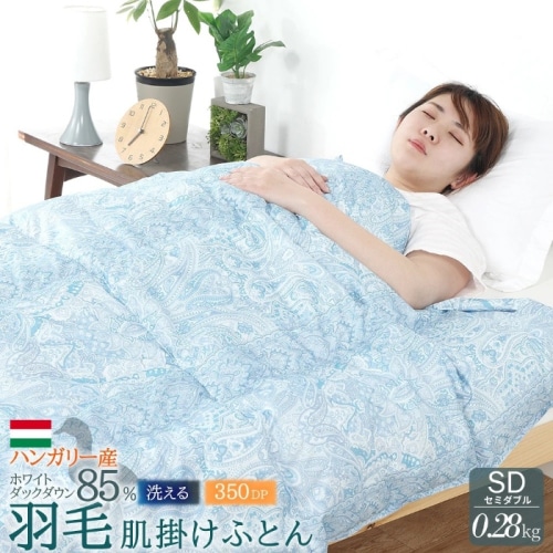 [直送5]丸八真綿　ハンガリー産ホワイトダックダウン85％使用　羽毛肌掛け布団　夏用 洗える 　セミダブル 635195BO ブルー (本州四国九州限定)