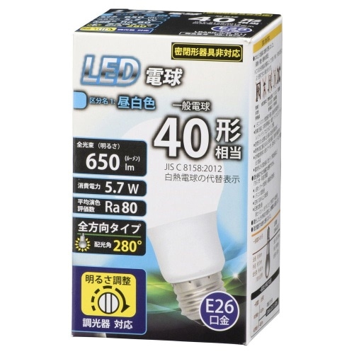 LED電球40形相当全方向調光器対応昼白色 LDA6N-G/D G11 ホワイト