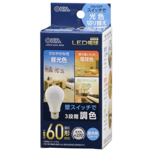 LED電球60形相当3段階調色昼光色スタート LDA7D-G/CK AG93 ホワイト