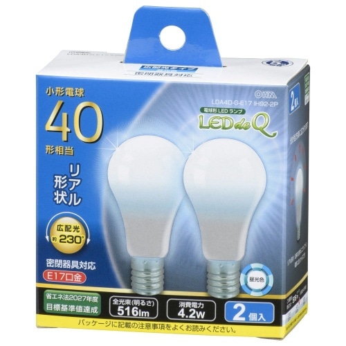 LED電球小形E17 40形相当昼光色2個入り LDA4D-G-E17IH92-2 ホワイト