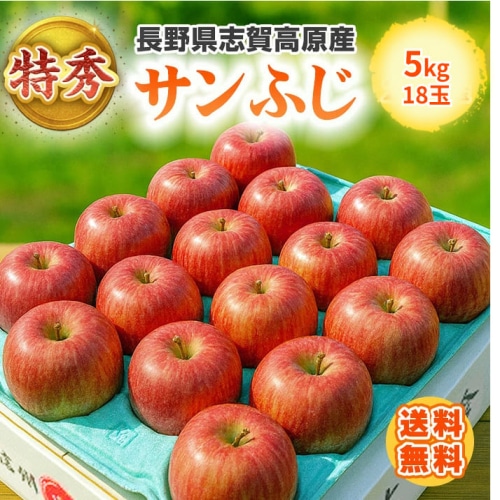 [予約直送]送料無料 長野県志賀高原産 サンふじりんご 特秀 5kg 18玉 【綿半お歳暮】【12/1～12/26順次発送】【配送指定日不可】